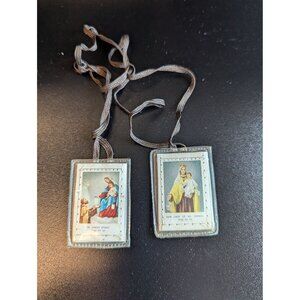 Vintage 1970s White Scapular St. Simon Stock and Lady of Mt. Carmel